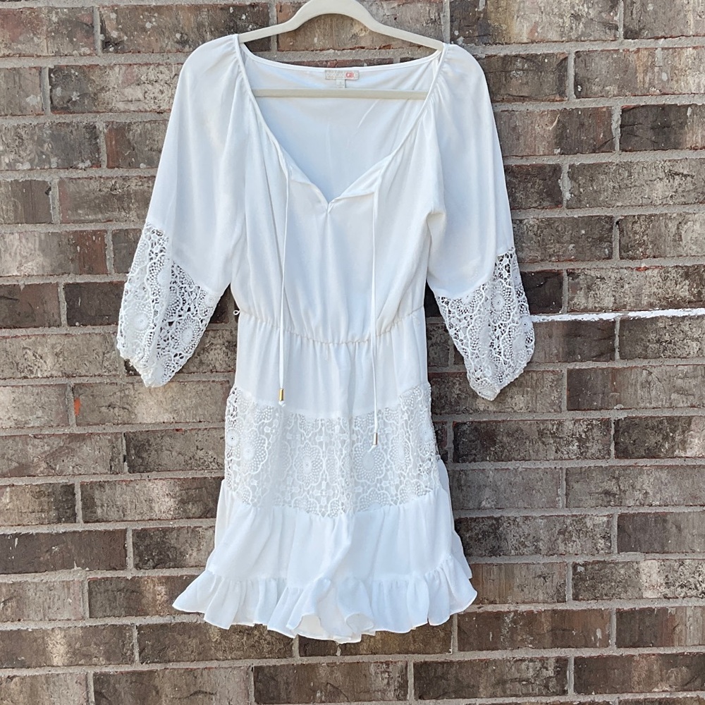 White Lace Boho Peasant Dress - Picture 2 of 11